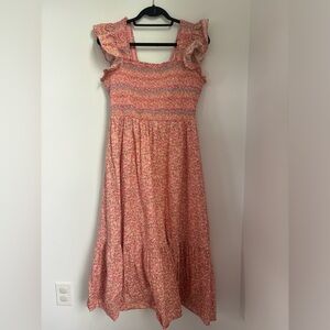 Free The Roses Pink Floral Smocked Midi Dress size M